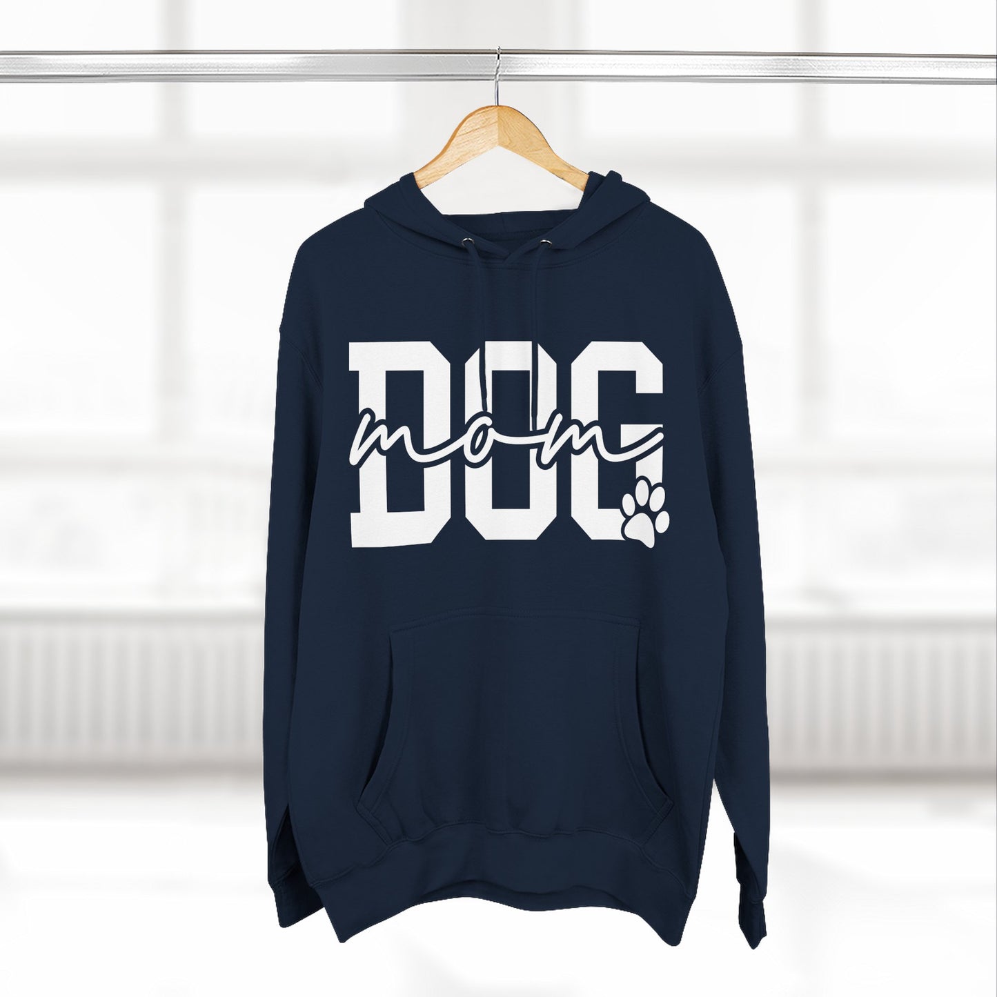 Dog Mom Hoodie — Cozy Fleece Pullover with 'Dog Mom' Script & Paw Graphic