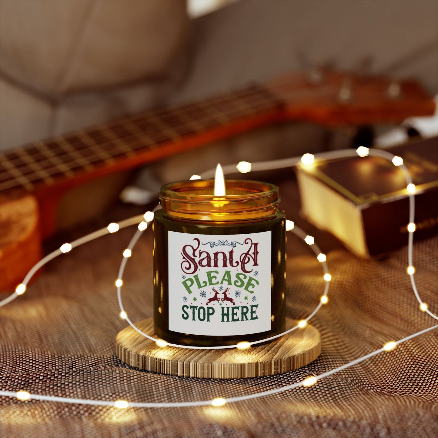 Christmas Themed Scented Coconut Apricot Candles (4oz, 9oz) Santa Please Stop Here