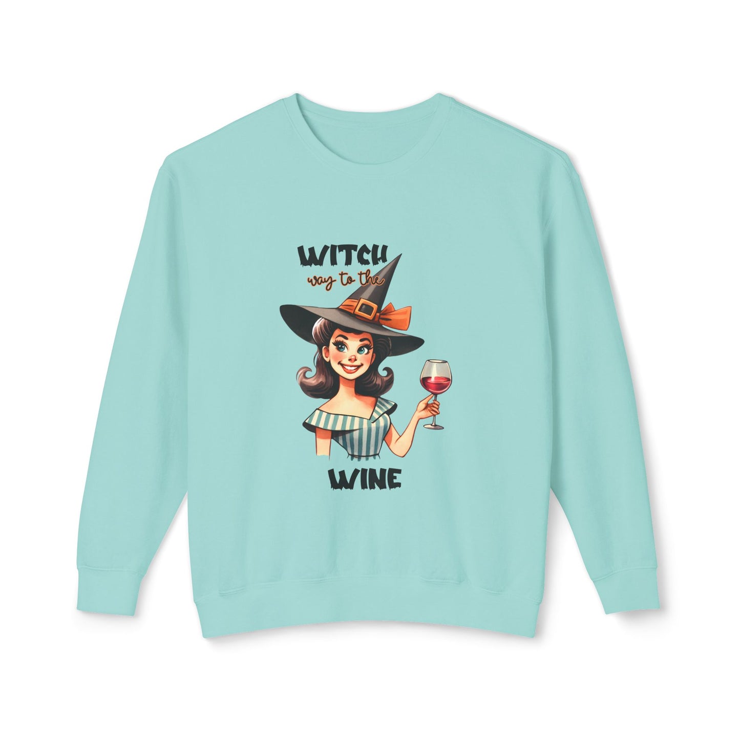 Halloween Themed Crewneck Sweatshirt Witches Prefer Drinking Wine at Halloween