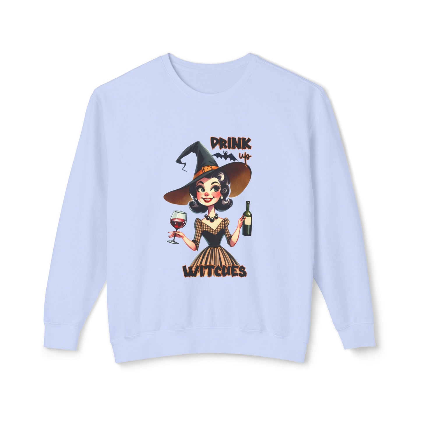 Halloween Themed  Crewneck Sweatshirt Witches and Wine Are Fine at The Halloween Time. Have a Witchy Halloween