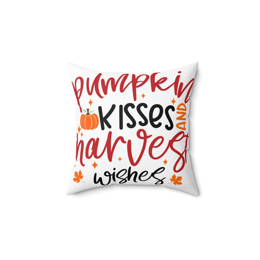 Festive Thanksgiving Spun Polyester Square Pillow Pumpkin Kisses Harvest Wishes