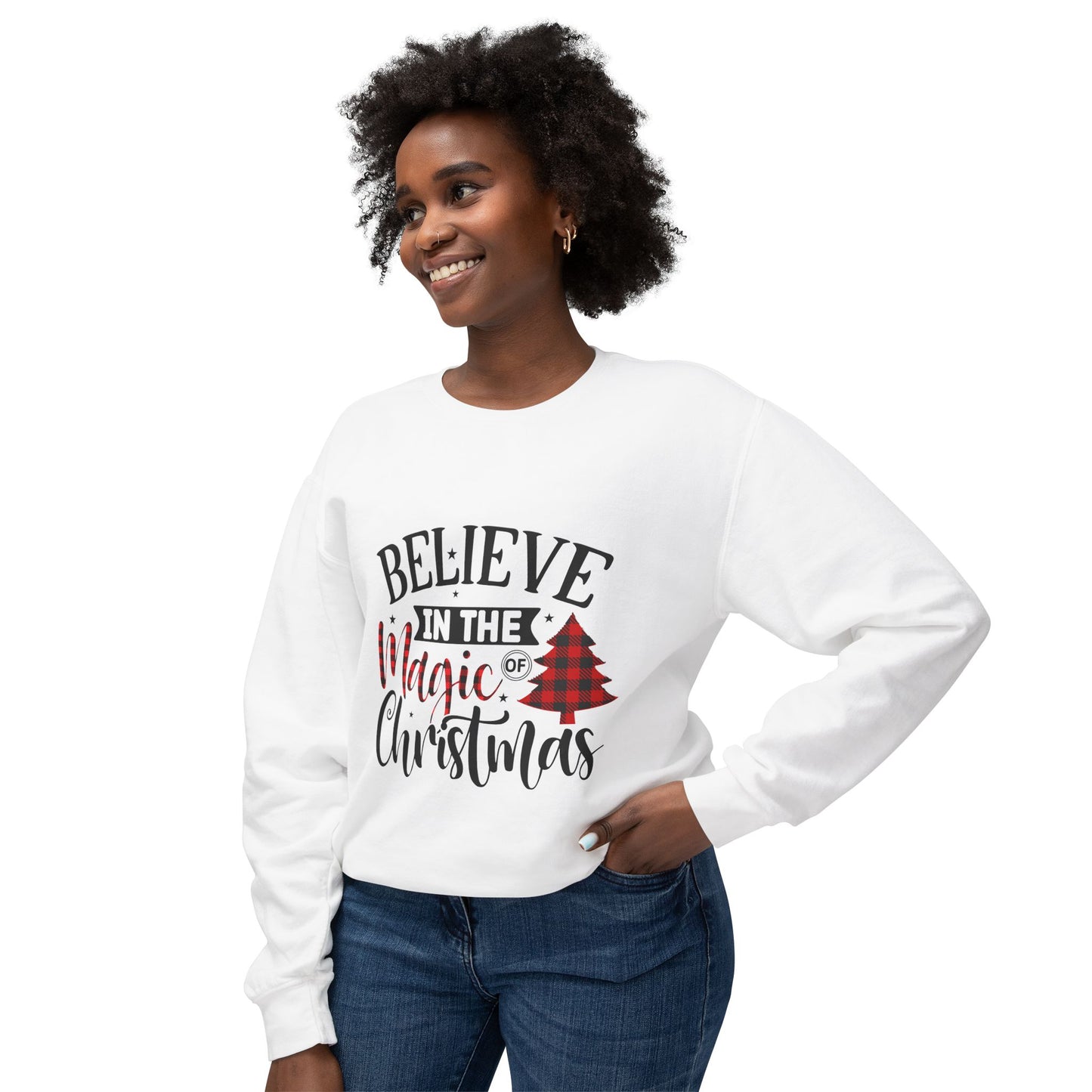 Women's Christmas Unisex Lightweight Crewneck Sweatshirt Believe In The Power Of Christmas Magic