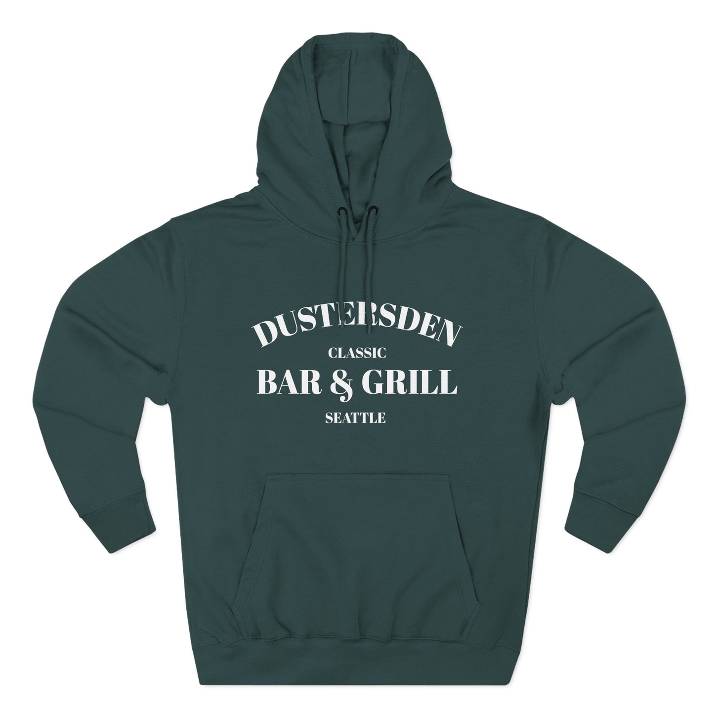 Dustersden Classic Bar and Grill Seattle Hoodie — Minimal Logo Fleece Pullover