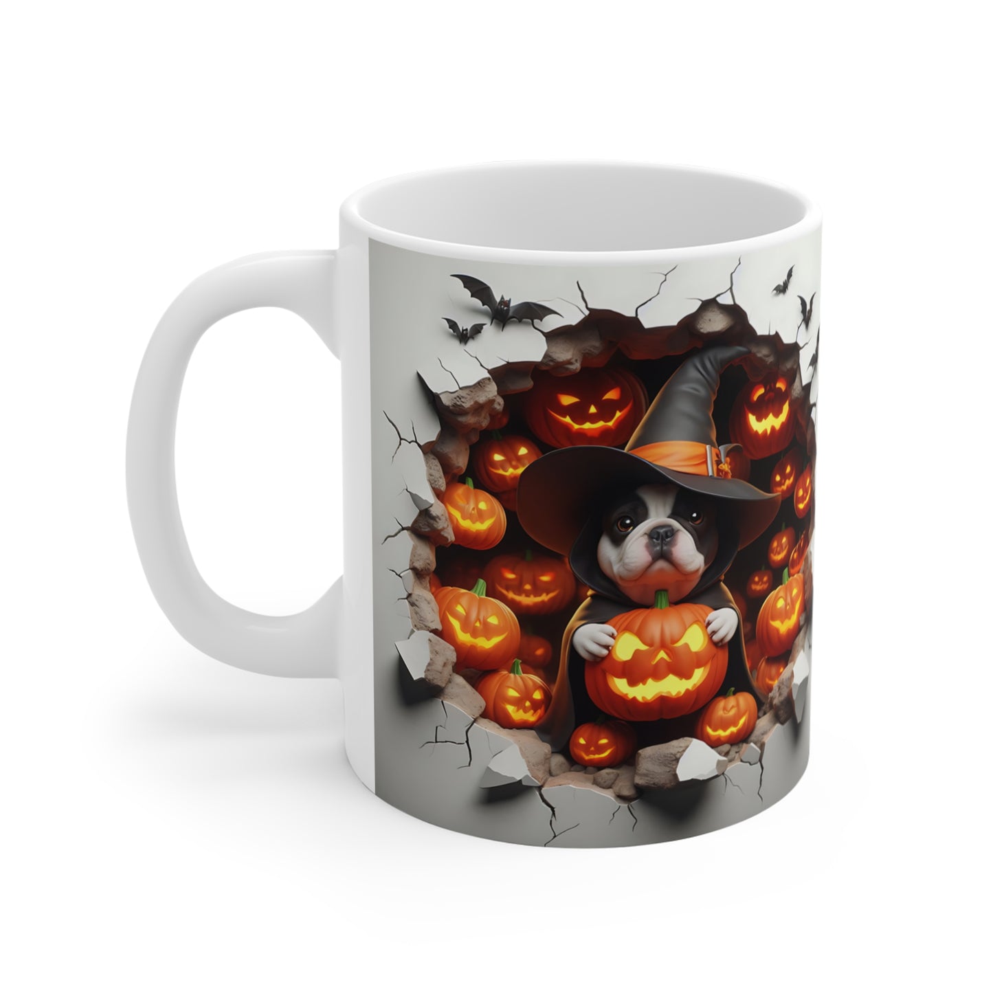 Festive Halloween Ceramic Mug 11oz Puppies and Pumpkins Are So Cute At Halloween