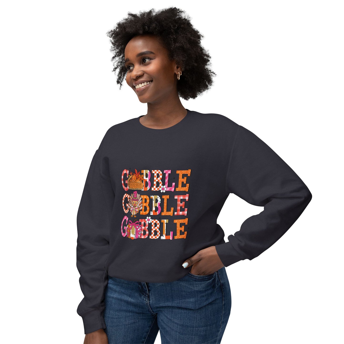 Women's Thanksgiving Unisex Lightweight Crewneck Sweatshirt Turkeys Go Gobble Gobble Gobble