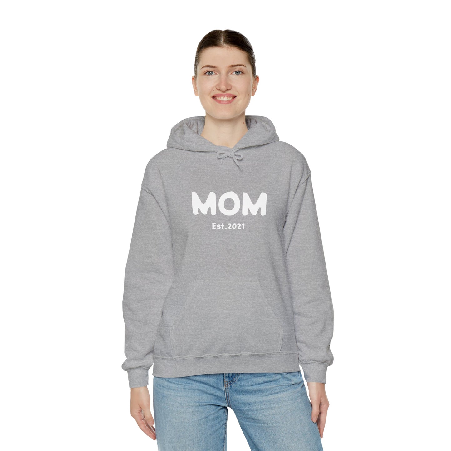 MOM Est.2021 Unisex Heavy Blend™ Hooded Sweatshirt Hoodies For New Moms 2021