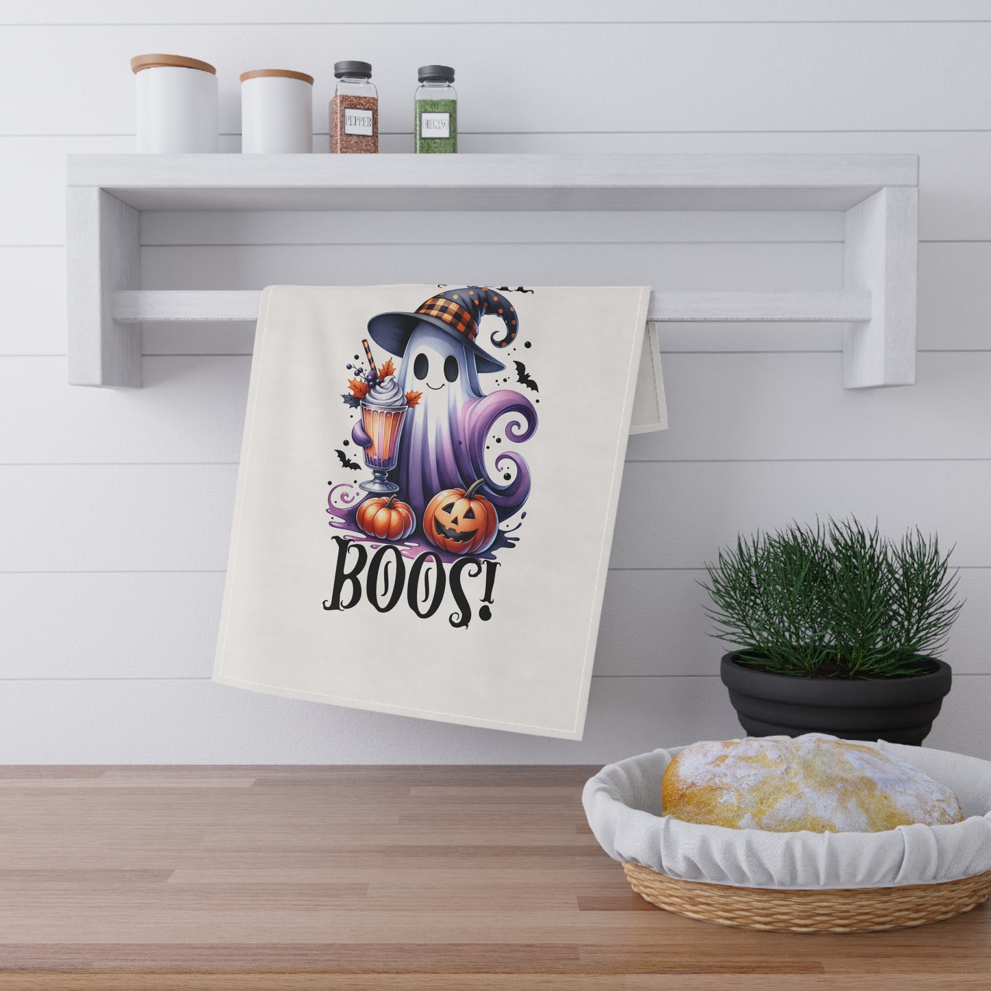 Festive Halloween Tea Towel (cotton, poly) Boo!