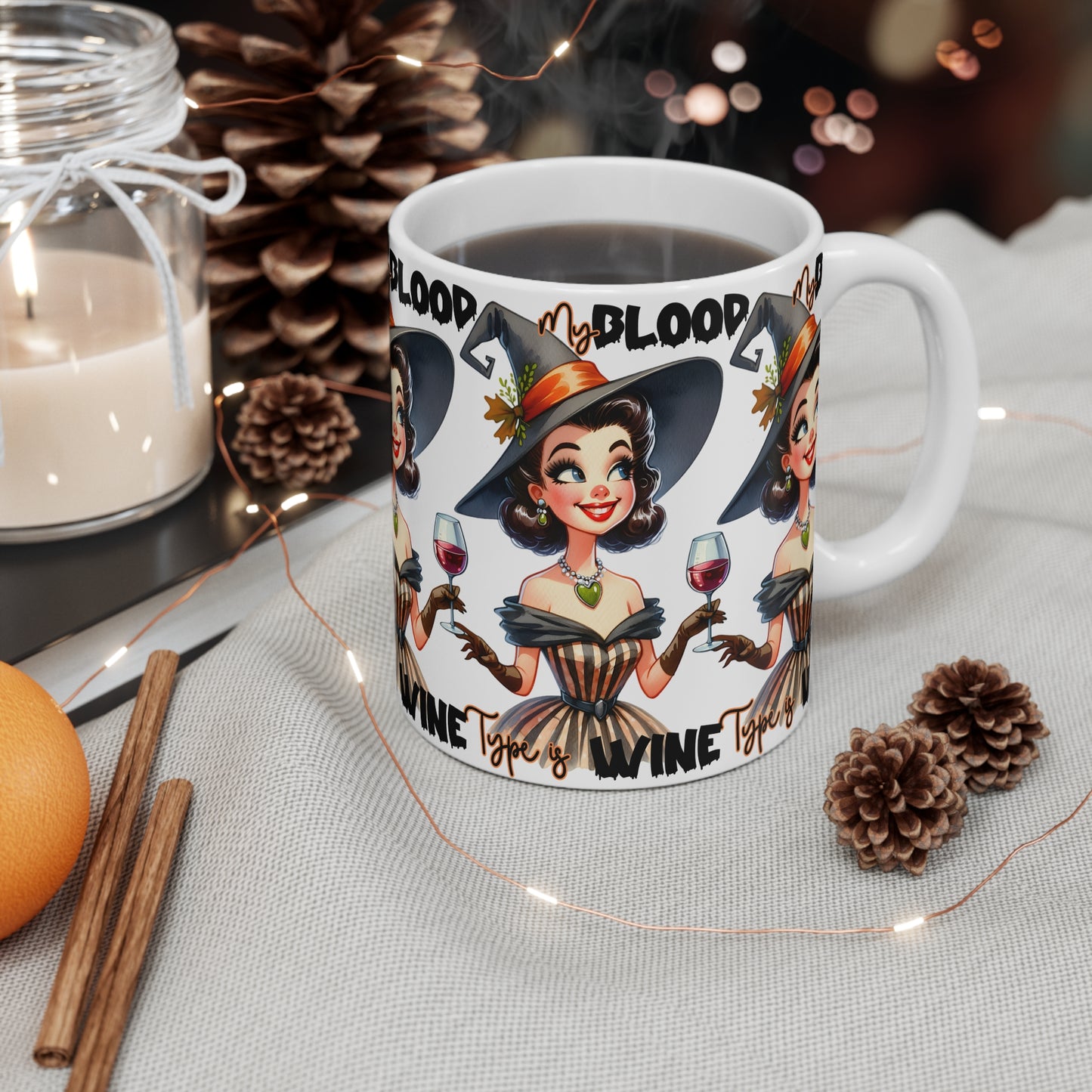 Festive Halloween Ceramic Mug 11oz This Witches Blood Type is Wine