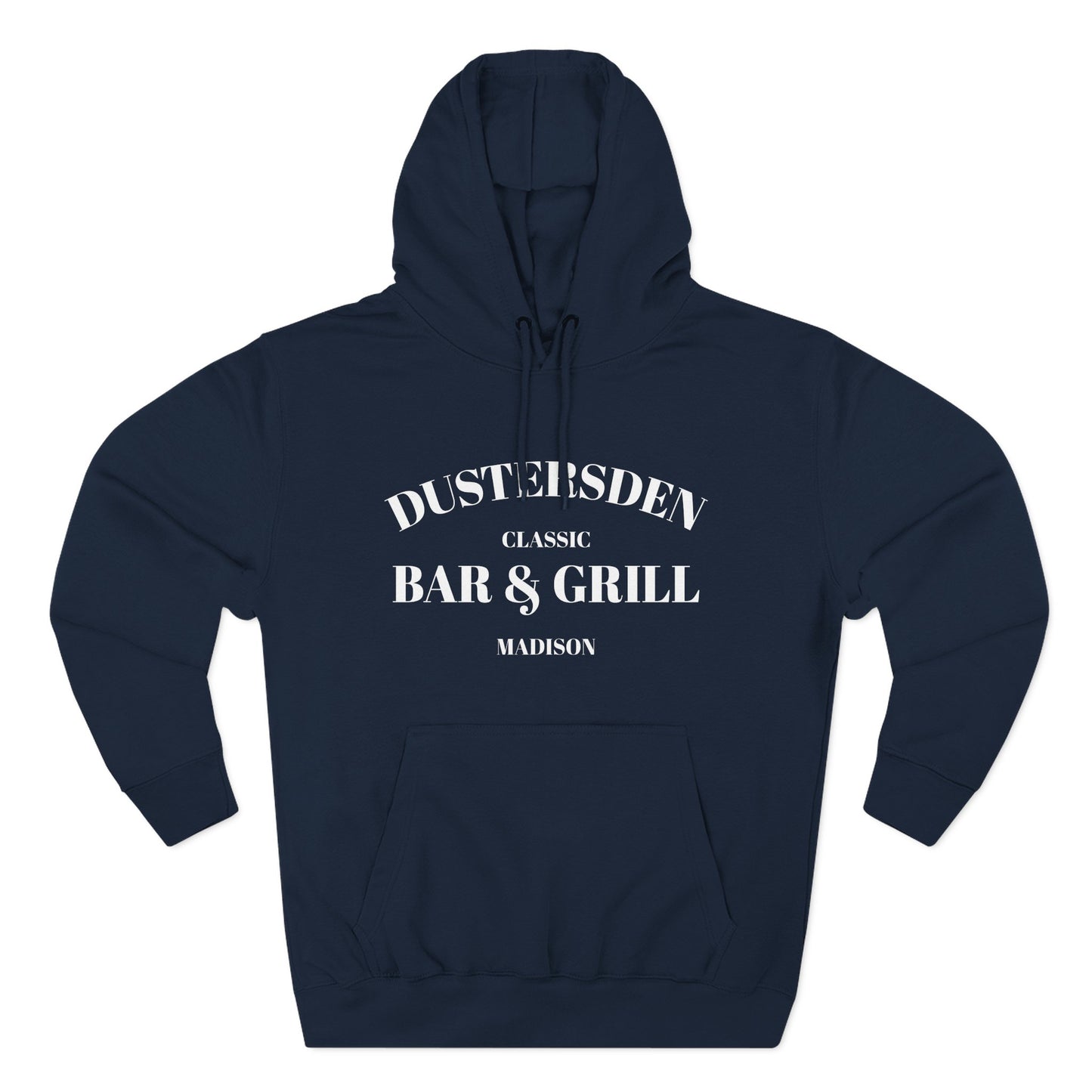 Dustersden Classic Bar and Grill Madison Hoodie — Minimal Logo Fleece Pullover