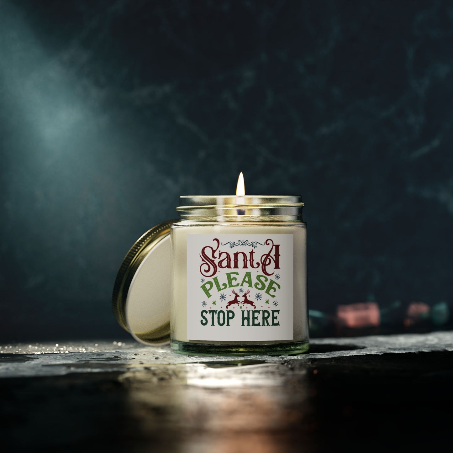 Christmas Themed Scented Coconut Apricot Candles (4oz, 9oz) Santa Please Stop Here