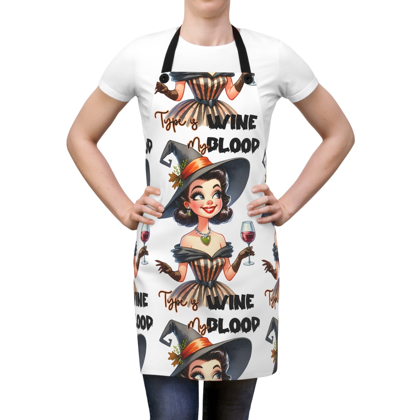 Halloween Themed Apron All Over Print Witches and Wine At Halloween Time Is Spooky