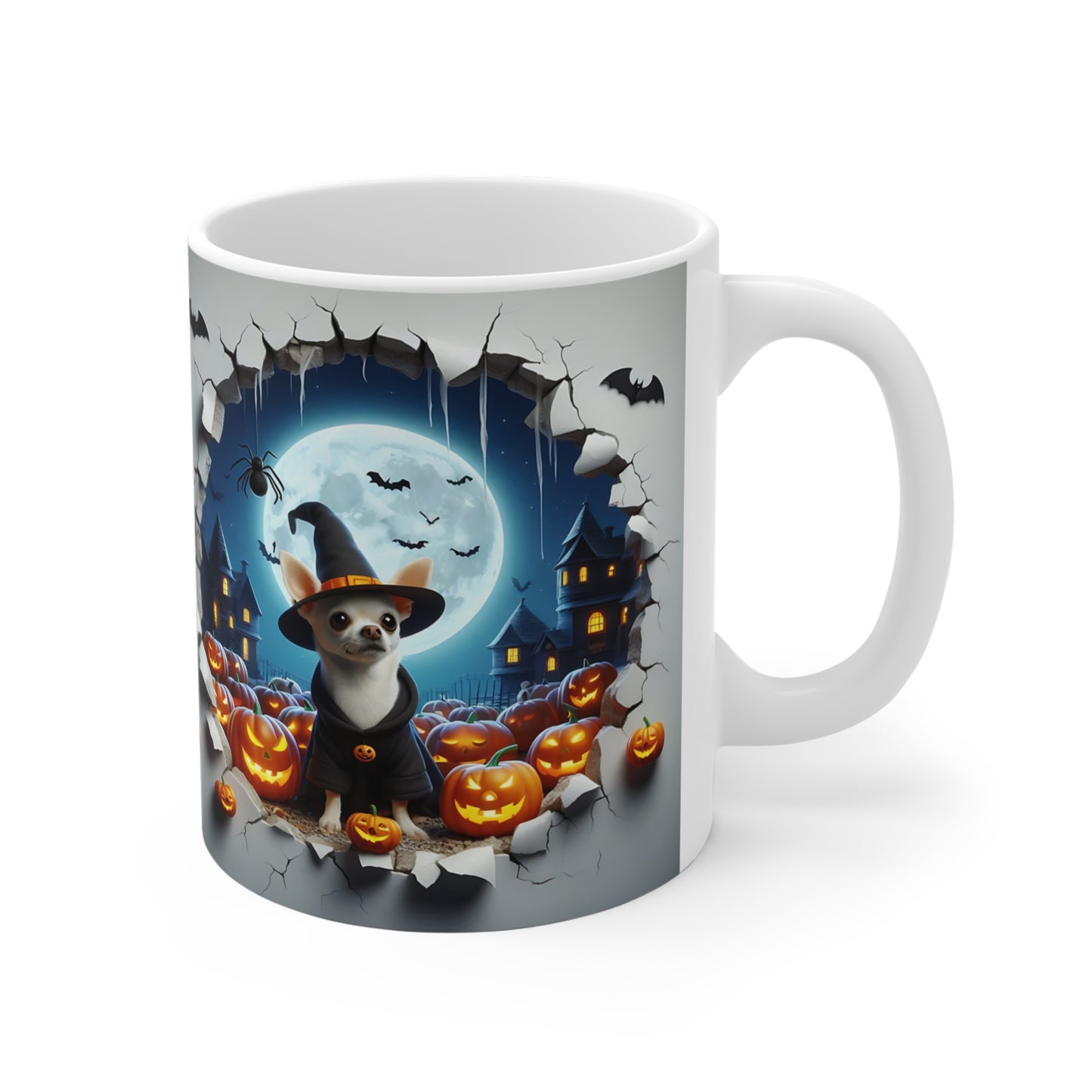 Festive Halloween Ceramic Mug 11oz Dogs Pumpkins Witches Bats