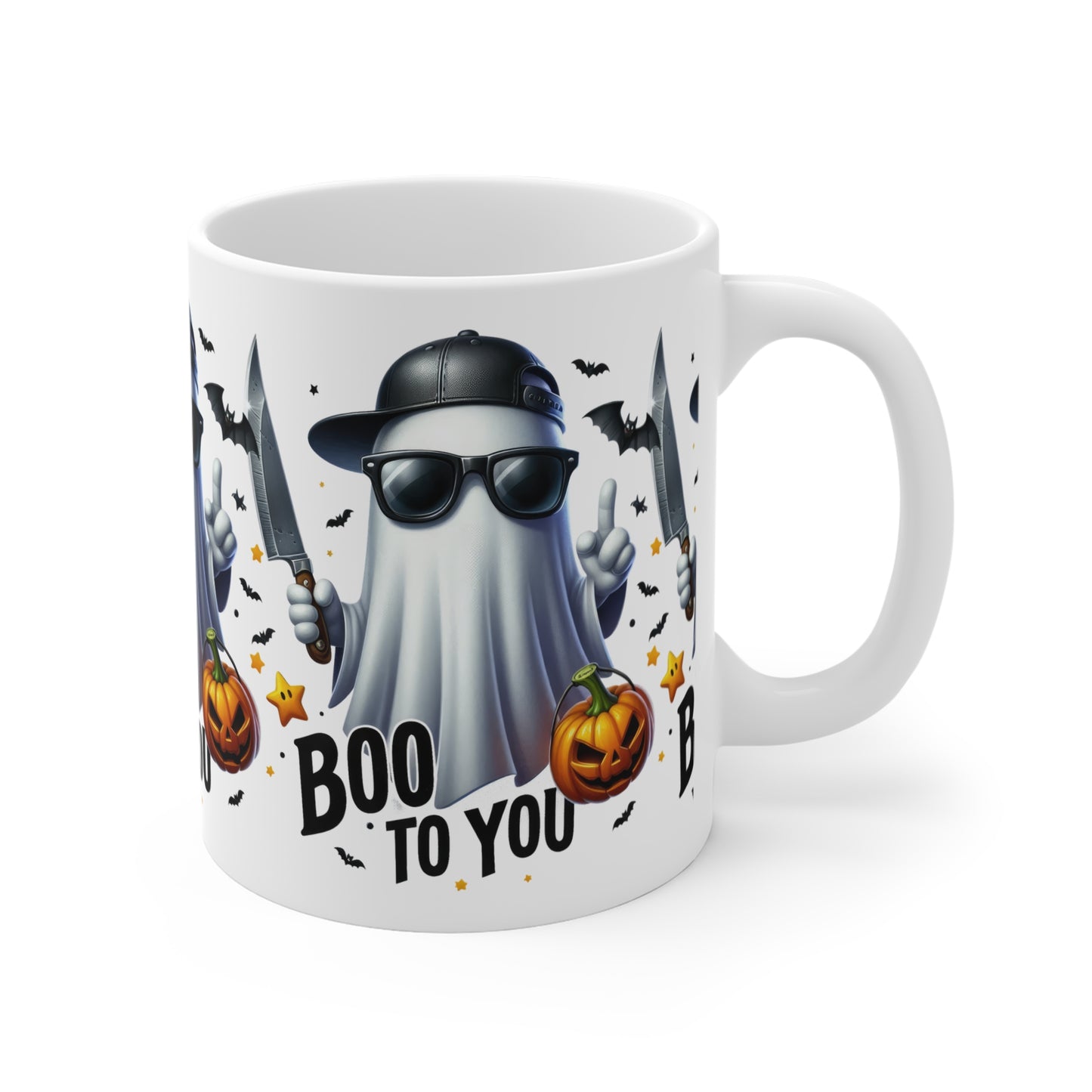 Festive Halloween Ceramic Mug 11oz Crazy Ghost With Knives