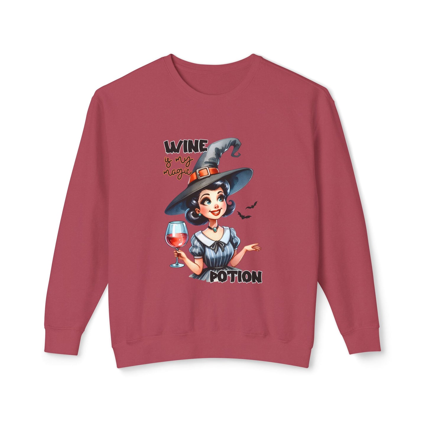 Halloween Themed Crewneck Sweatshirt Witches Drinking Wine With Goblins and Ghouls at Halloween Time