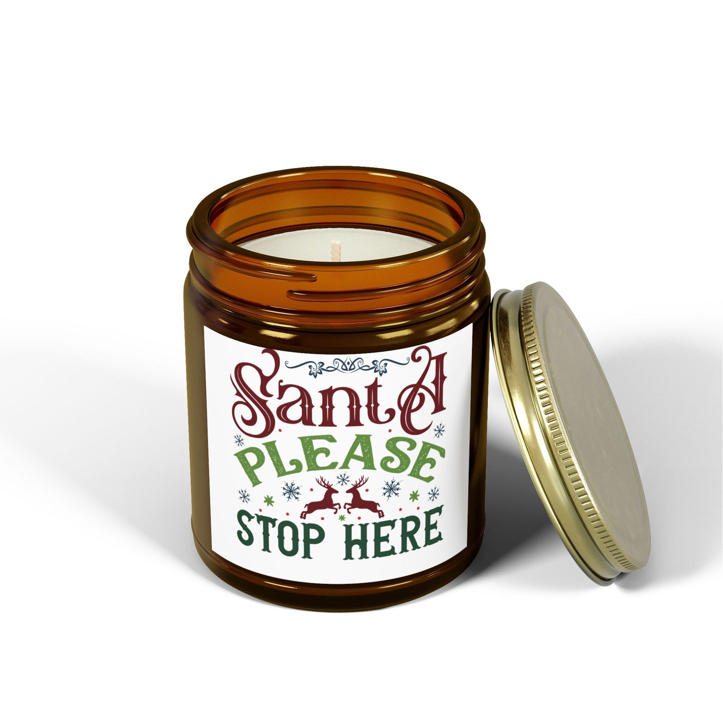 Christmas Themed Scented Coconut Apricot Candles (4oz, 9oz) Santa Please Stop Here