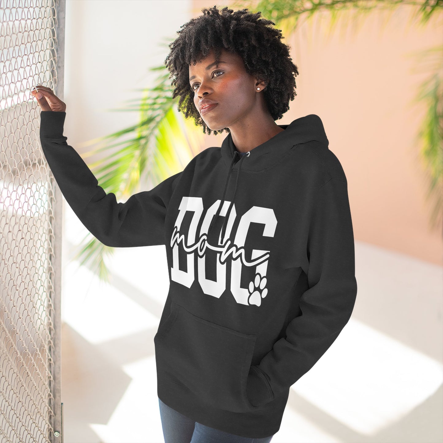 Dog Mom Hoodie — Cozy Fleece Pullover with 'Dog Mom' Script & Paw Graphic