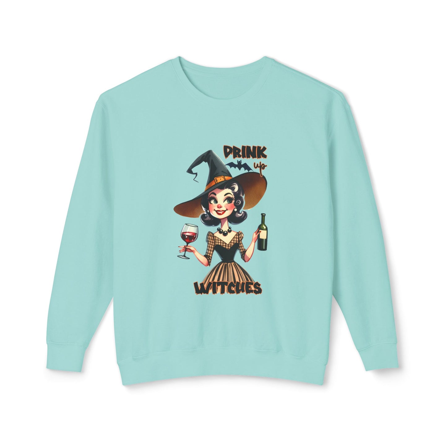 Halloween Themed  Crewneck Sweatshirt Witches and Wine Are Fine at The Halloween Time. Have a Witchy Halloween