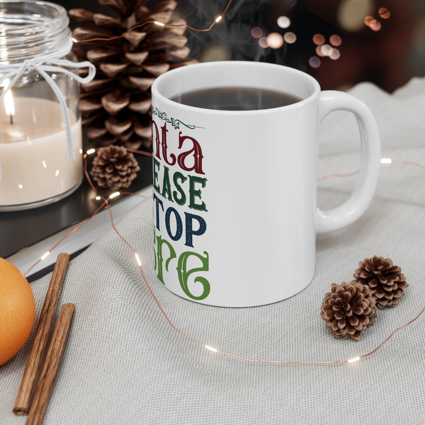 Christmas Themed Ceramic Mug 11oz Santa Please Stop Here Two