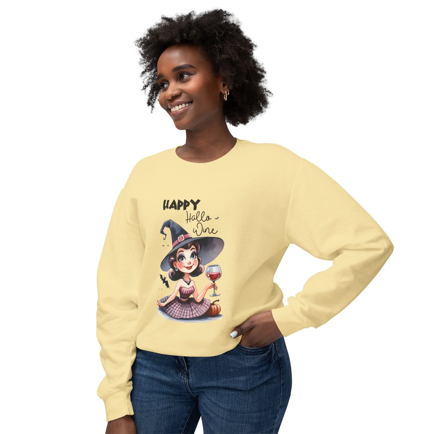 Halloween Themed Crewneck Sweatshirt Wine Is Very Fine For Witches at Halloween Time