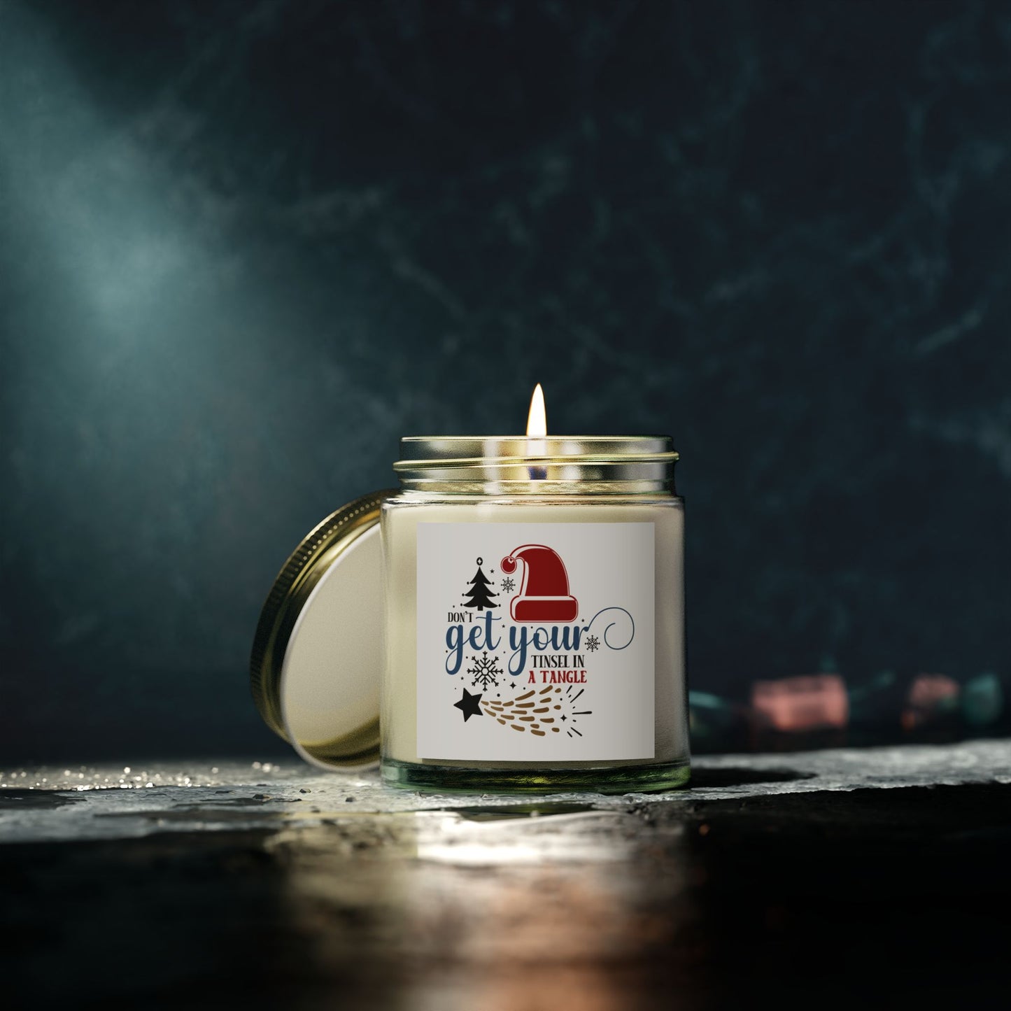 Christmas Themed Scented Candles, Coconut Apricot Wax (4oz, 9oz) Don't Get Your Tinsel in a Tangle