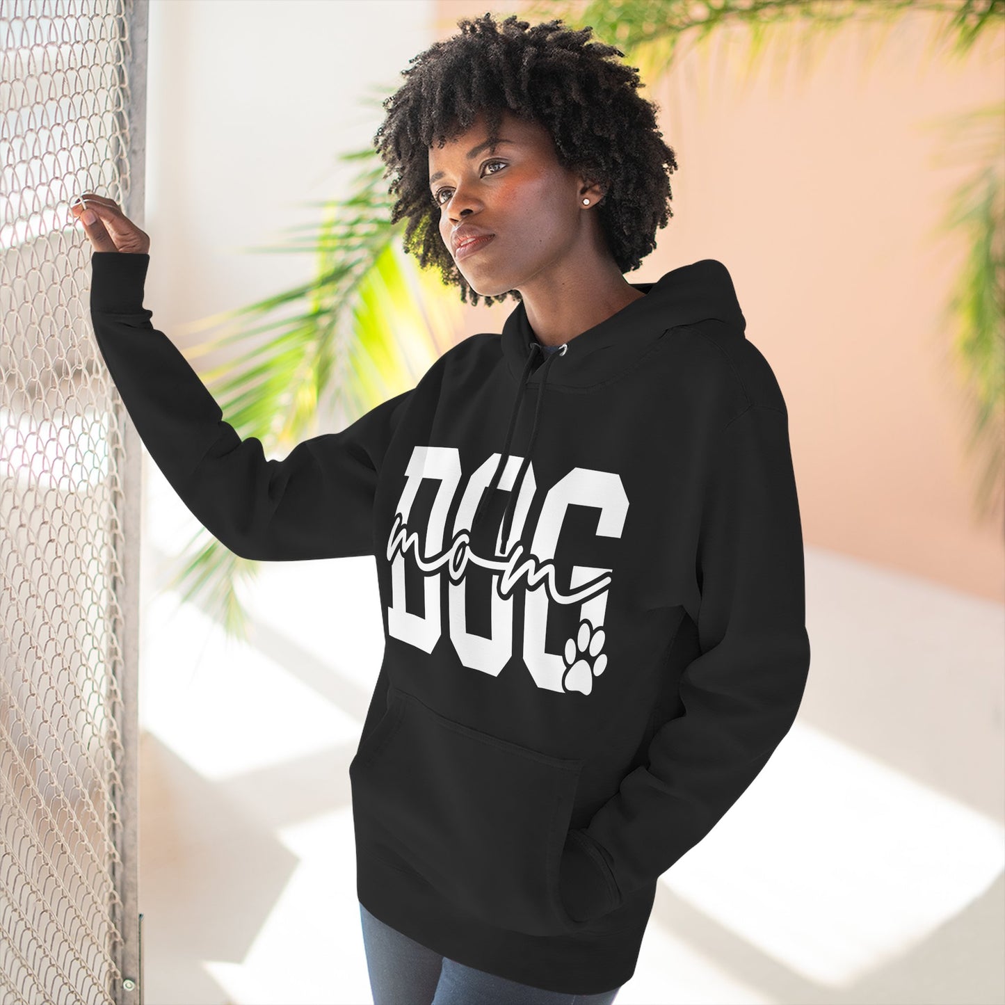 Dog Mom Hoodie — Cozy Fleece Pullover with 'Dog Mom' Script & Paw Graphic