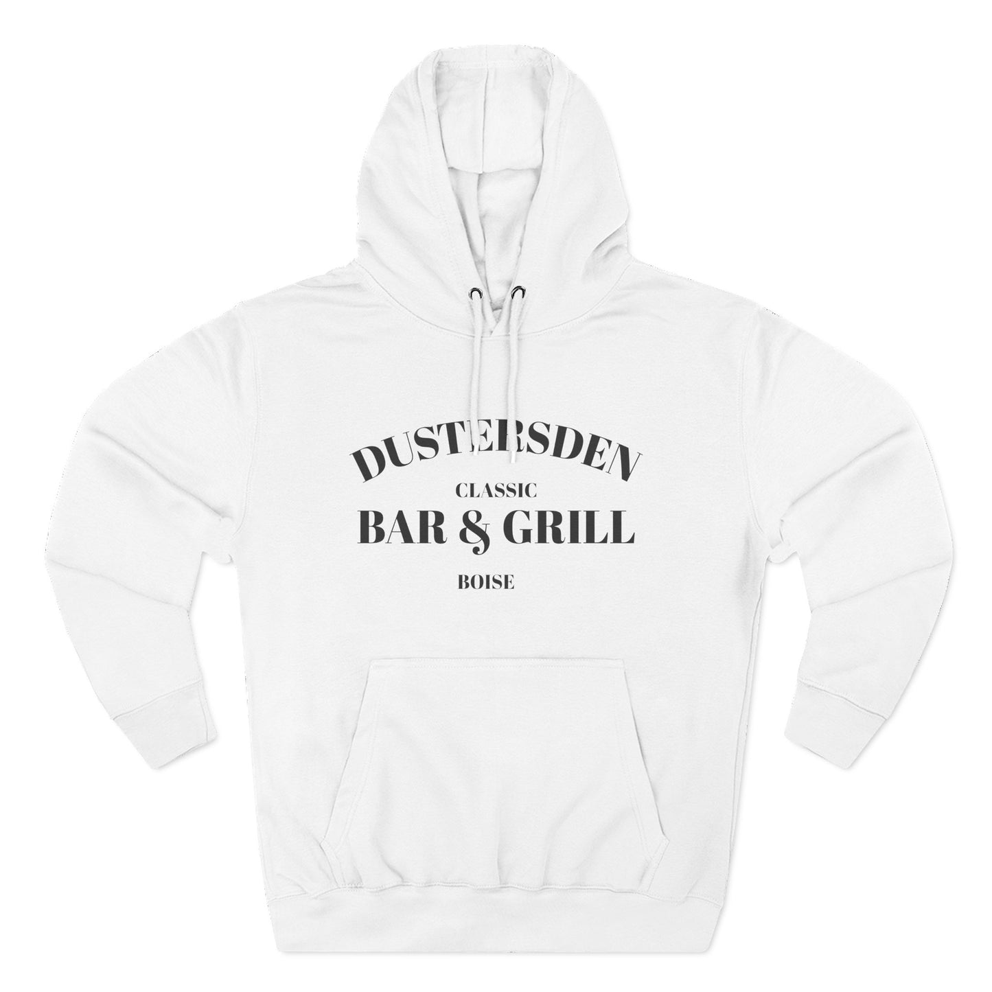 Dustersden Classic Bar and Grill Boise Hoodie — Minimal Logo Fleece Pullover