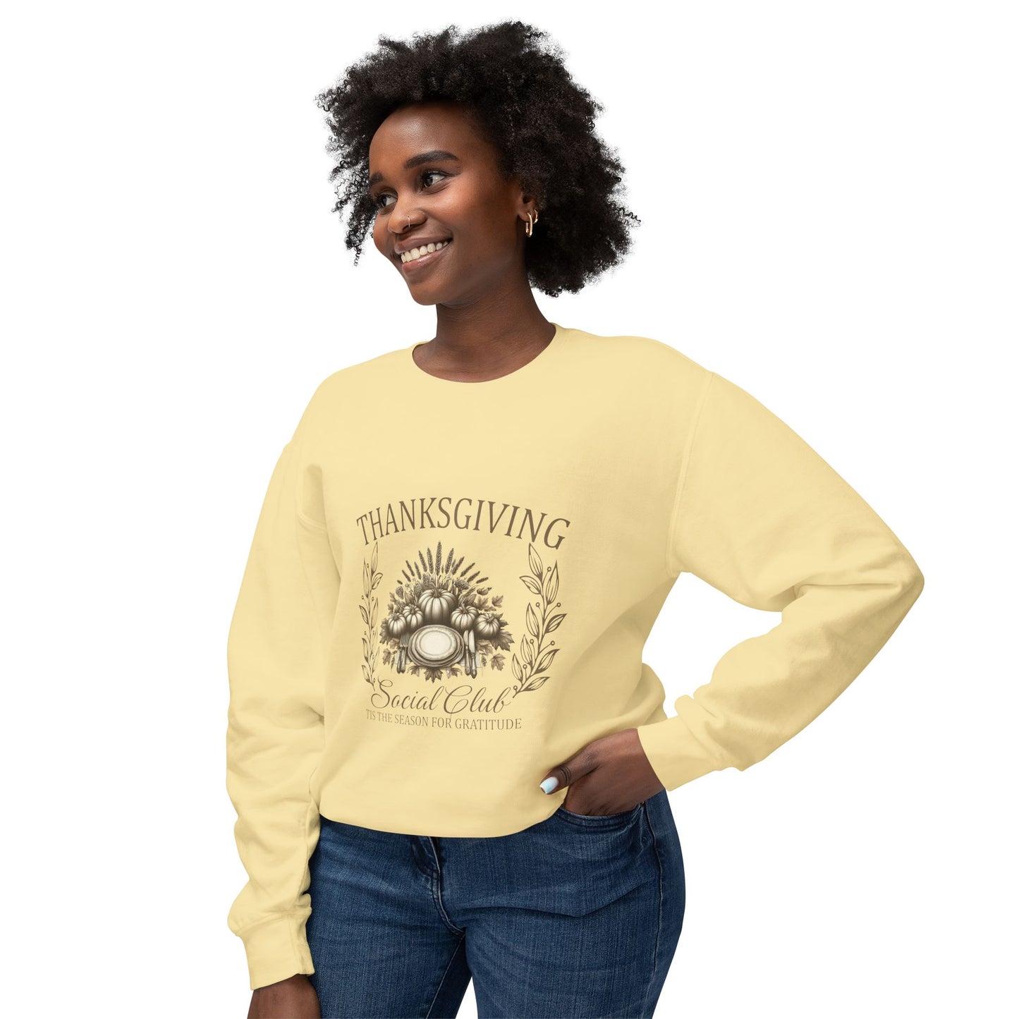 Women's Thanksgiving Unisex Lightweight Crewneck Sweatshirt Thanksgiving Social Club