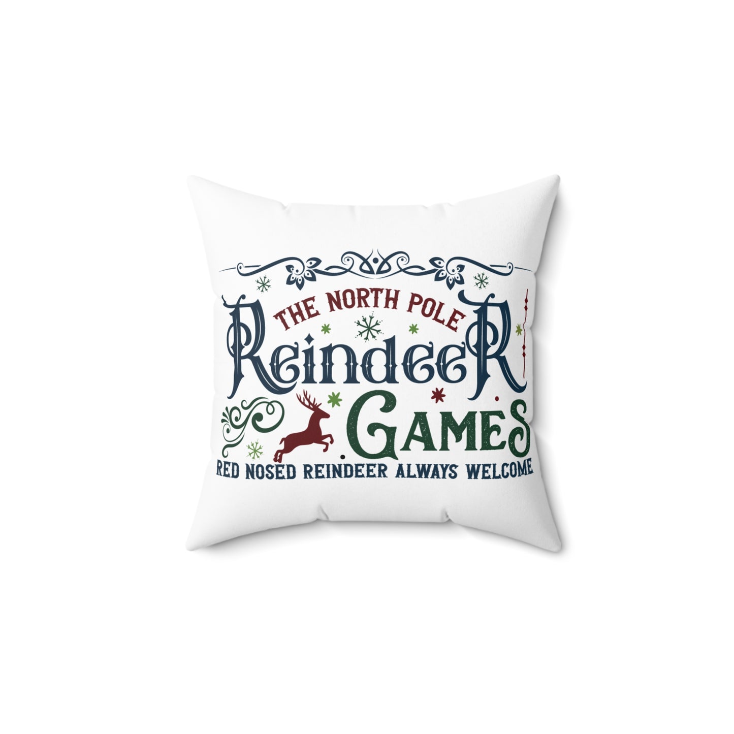 Christmas Themed Spun Polyester Square Pillow Reindeer Games