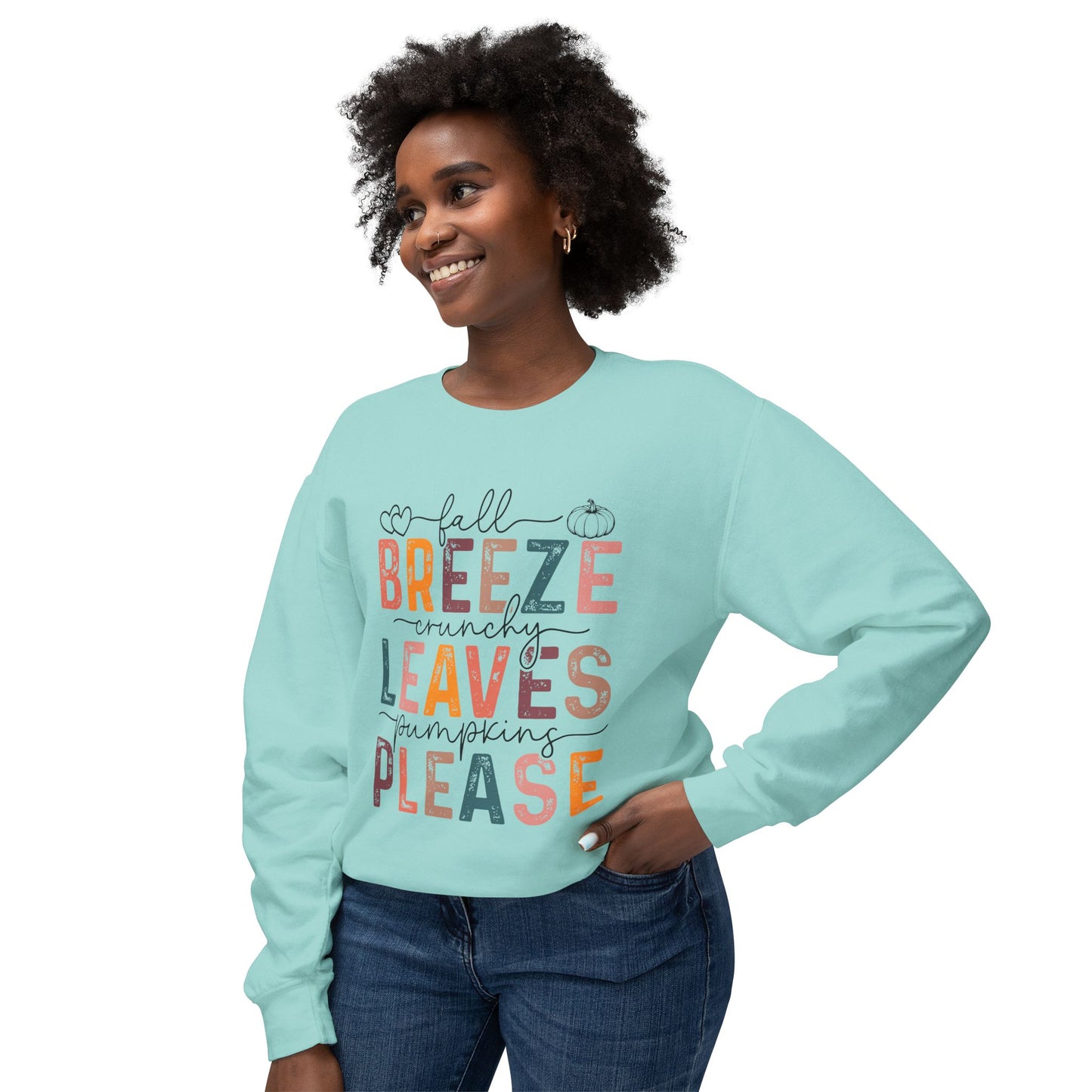 Women's Thanksgiving Unisex Lightweight Crewneck Sweatshirt Breeze Leaves Please