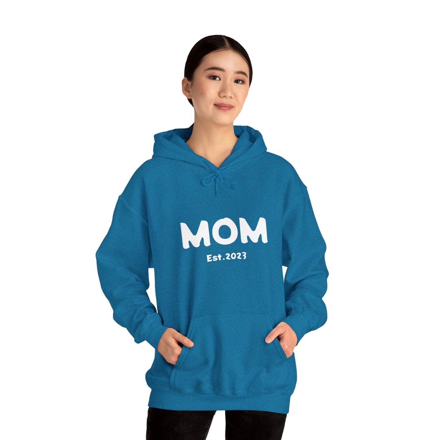 MOM Est.2023 Unisex Heavy Blend™ Hooded Sweatshirt Hoodies For New Moms 2023