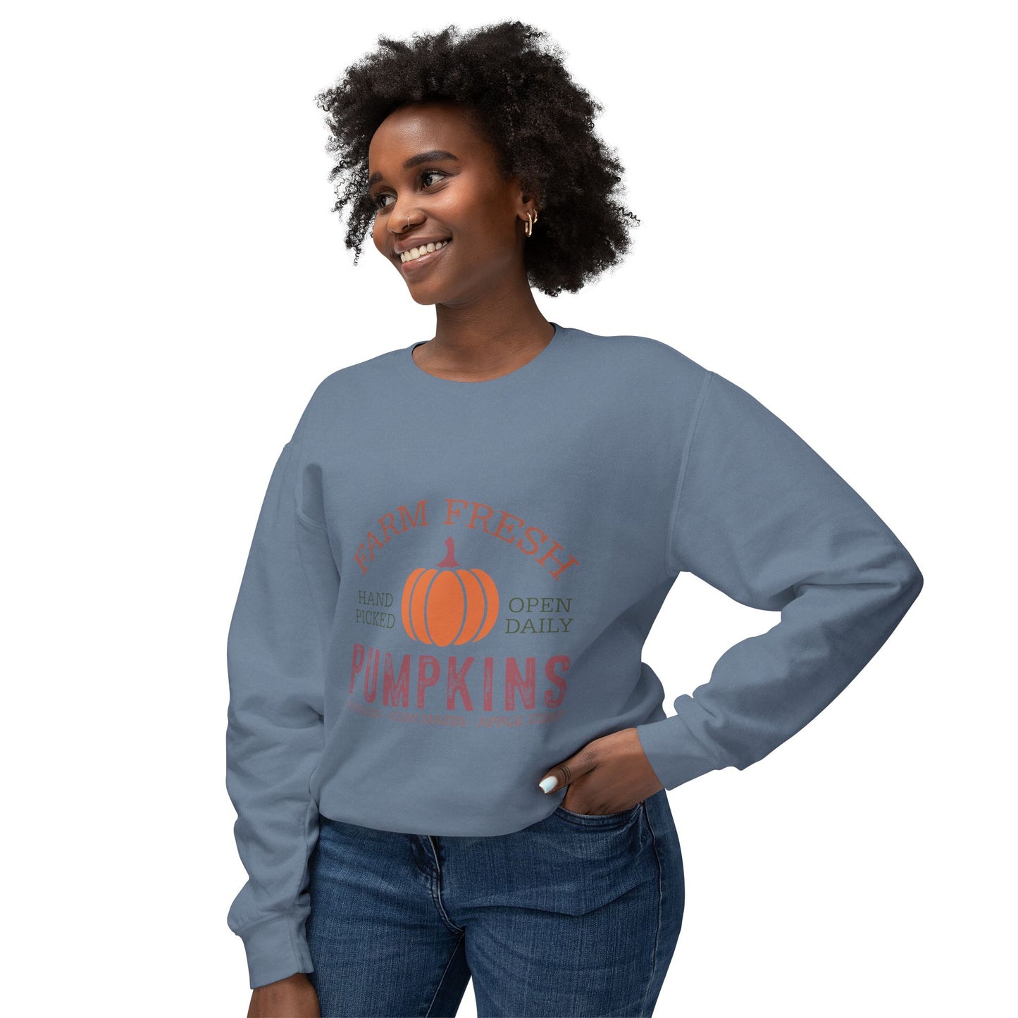 Thanksgiving Women's Unisex Lightweight Crewneck Sweatshirt Pumpkin