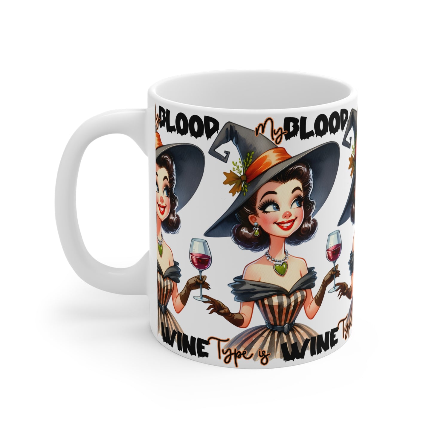 Festive Halloween Ceramic Mug 11oz This Witches Blood Type is Wine