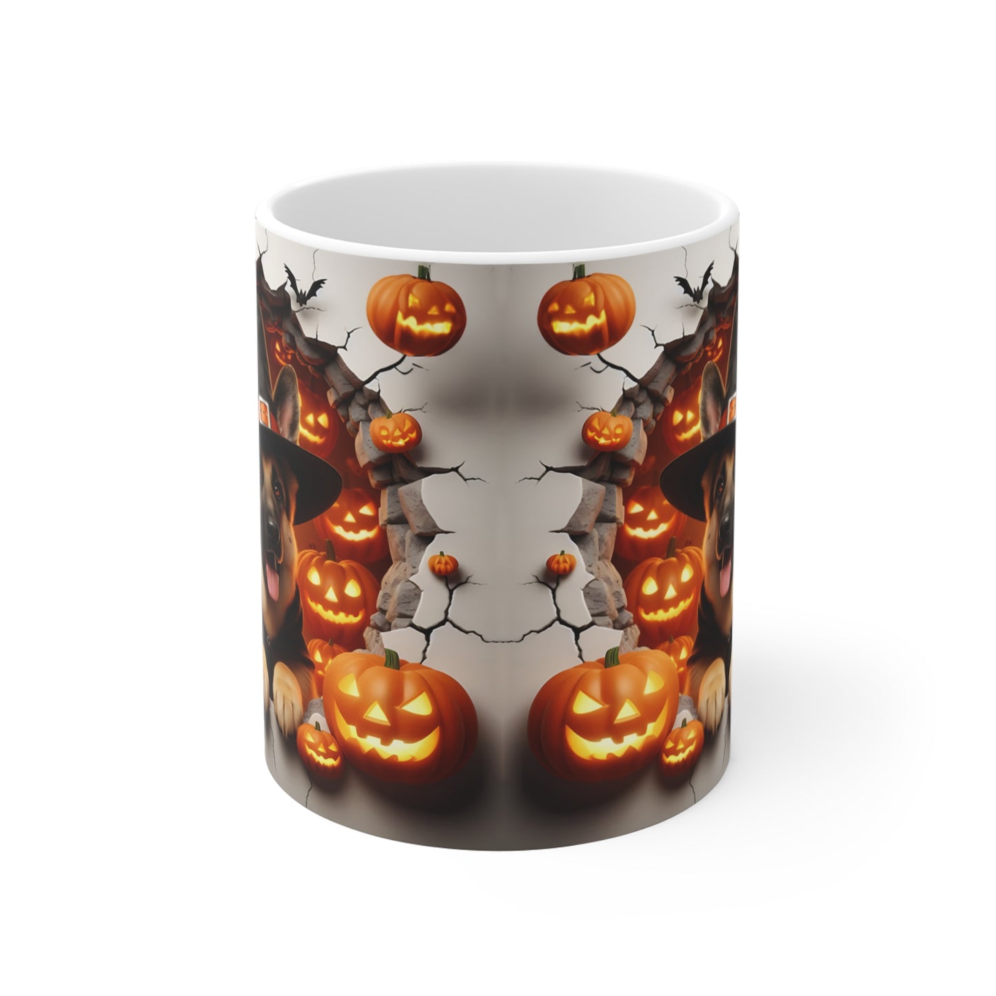 Festive Halloween Ceramic Mug 11oz German Shepards and Creepy Pumpkins