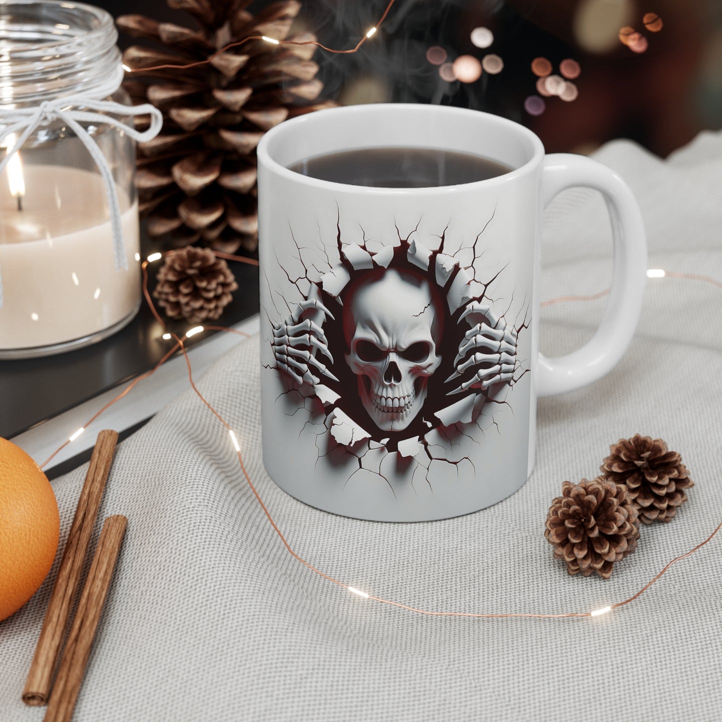 Festive Halloween Ceramic Mug 11oz Skeletons Coming Out of Your Mug