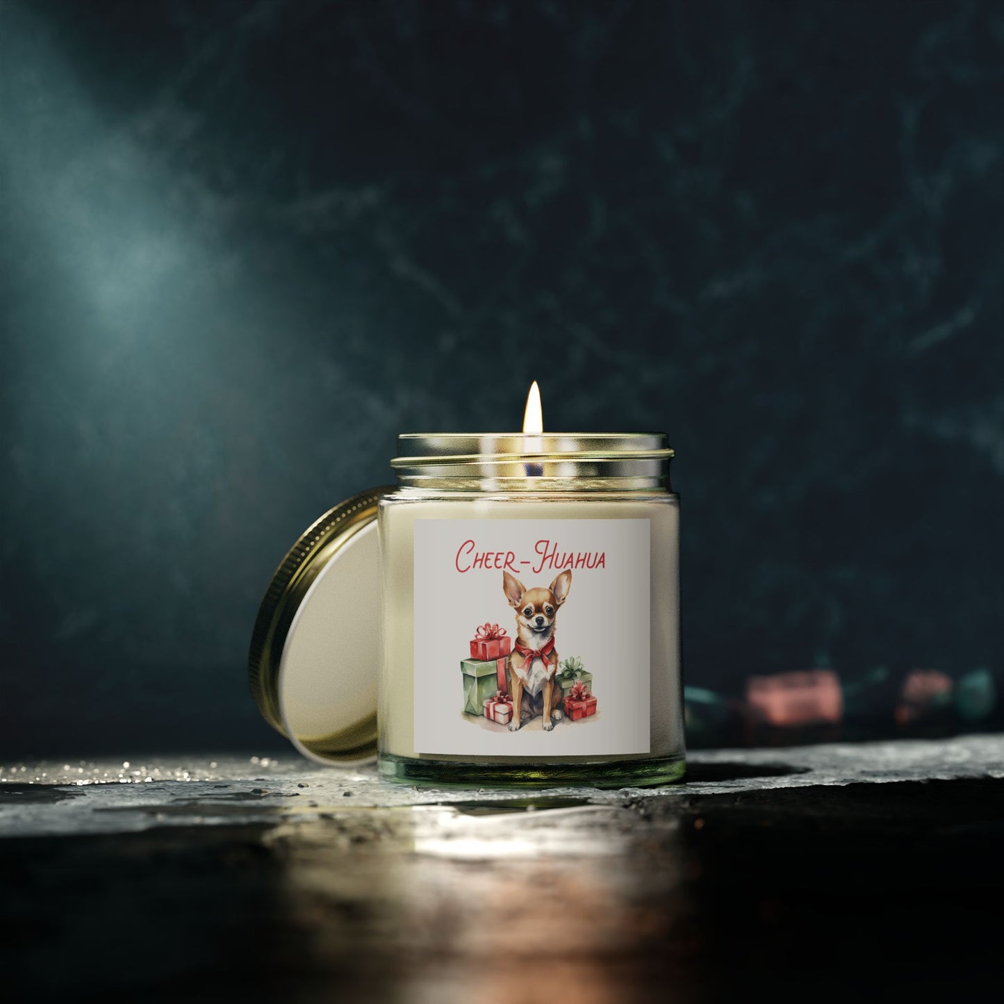 Christmas Themed Scented Candles, Coconut Apricot Wax (4oz, 9oz) Little Dogs