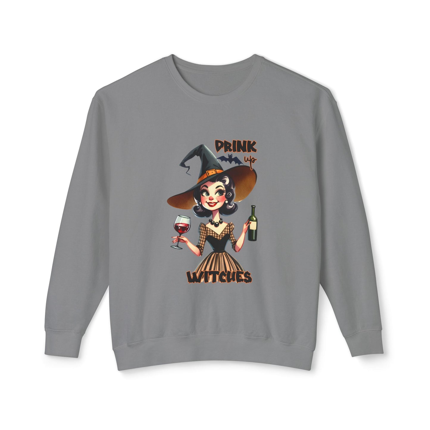 Halloween Themed  Crewneck Sweatshirt Witches and Wine Are Fine at The Halloween Time. Have a Witchy Halloween