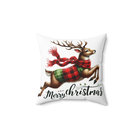 Christmas Themed Spun Polyester Square Pillow Merry Christmas Reindeer