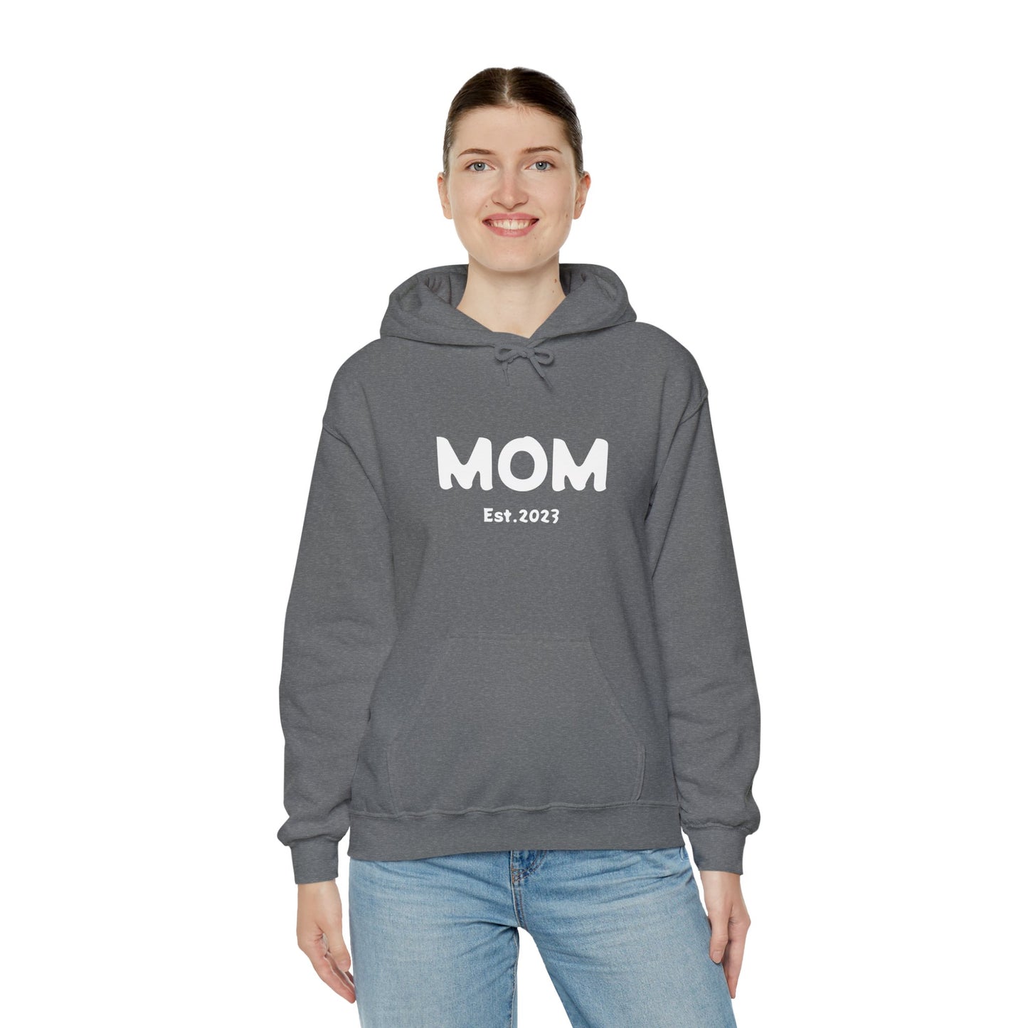 MOM Est.2023 Unisex Heavy Blend™ Hooded Sweatshirt Hoodies For New Moms 2023