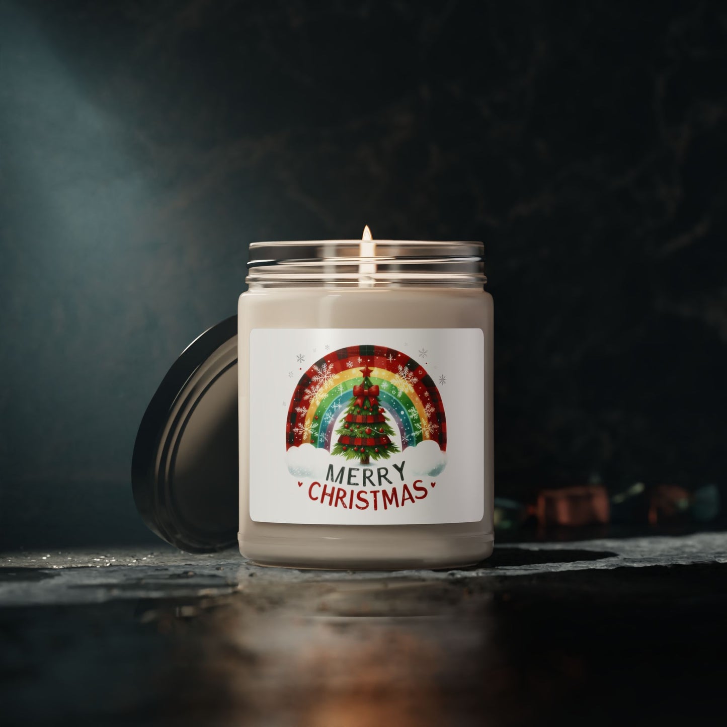 Christmas Themed Scented Soy Candle, 9oz Merry Christmas and Christmas Trees