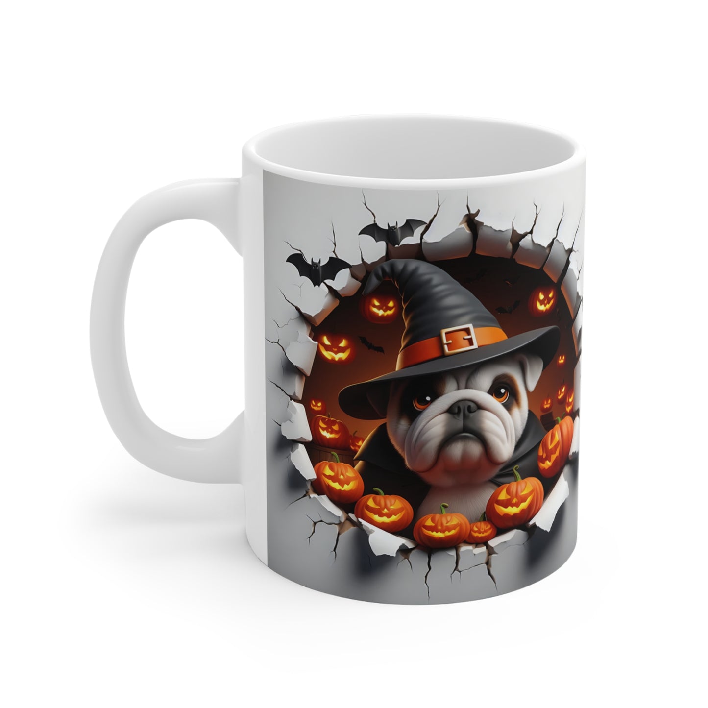 Festive Halloween Ceramic Mug 11oz Bulldogs Love Halloween. Have a Safe Night of Trick or Treating.