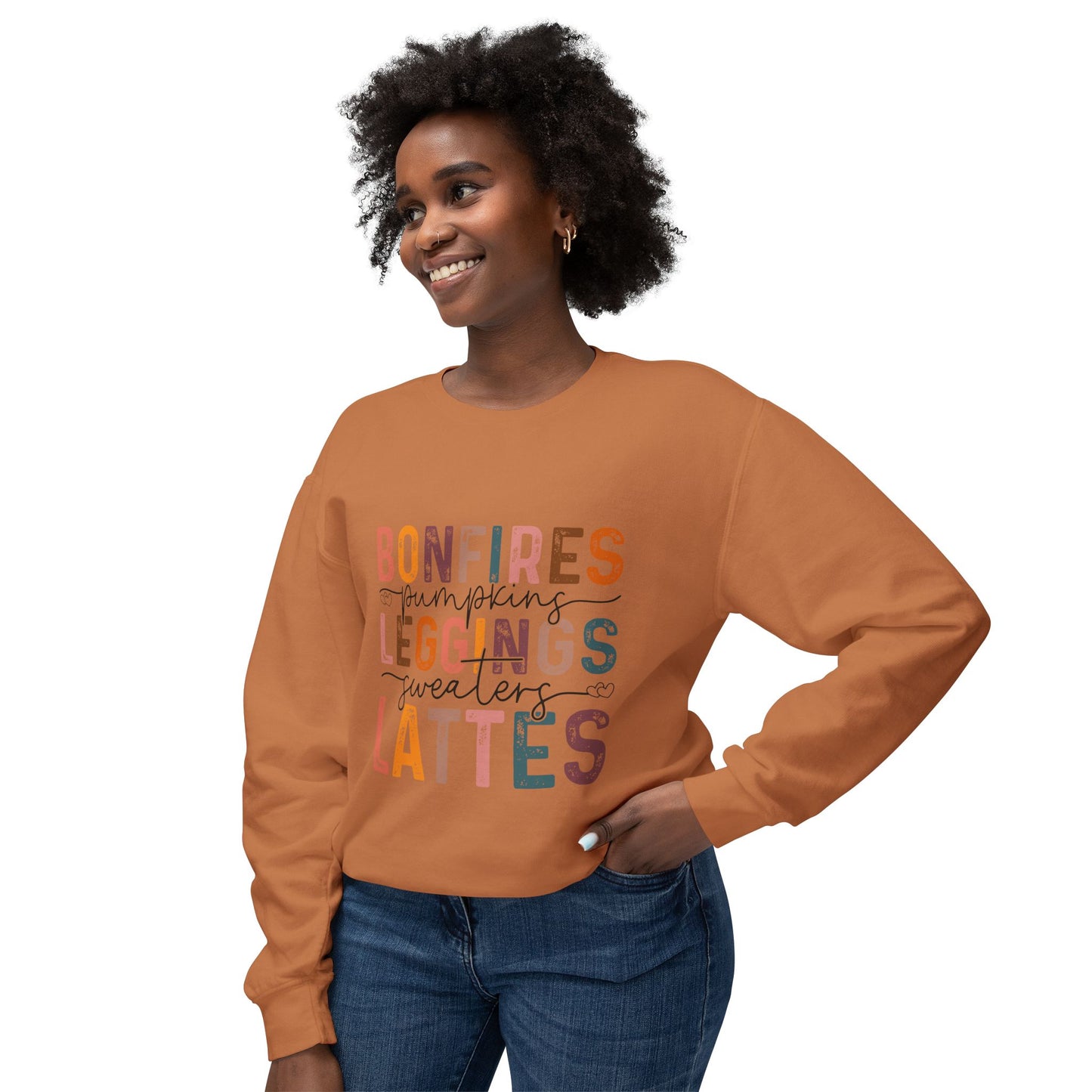 Women's Thanksgiving Unisex Lightweight Crewneck Sweatshirt Bonfires Blessings Lattes