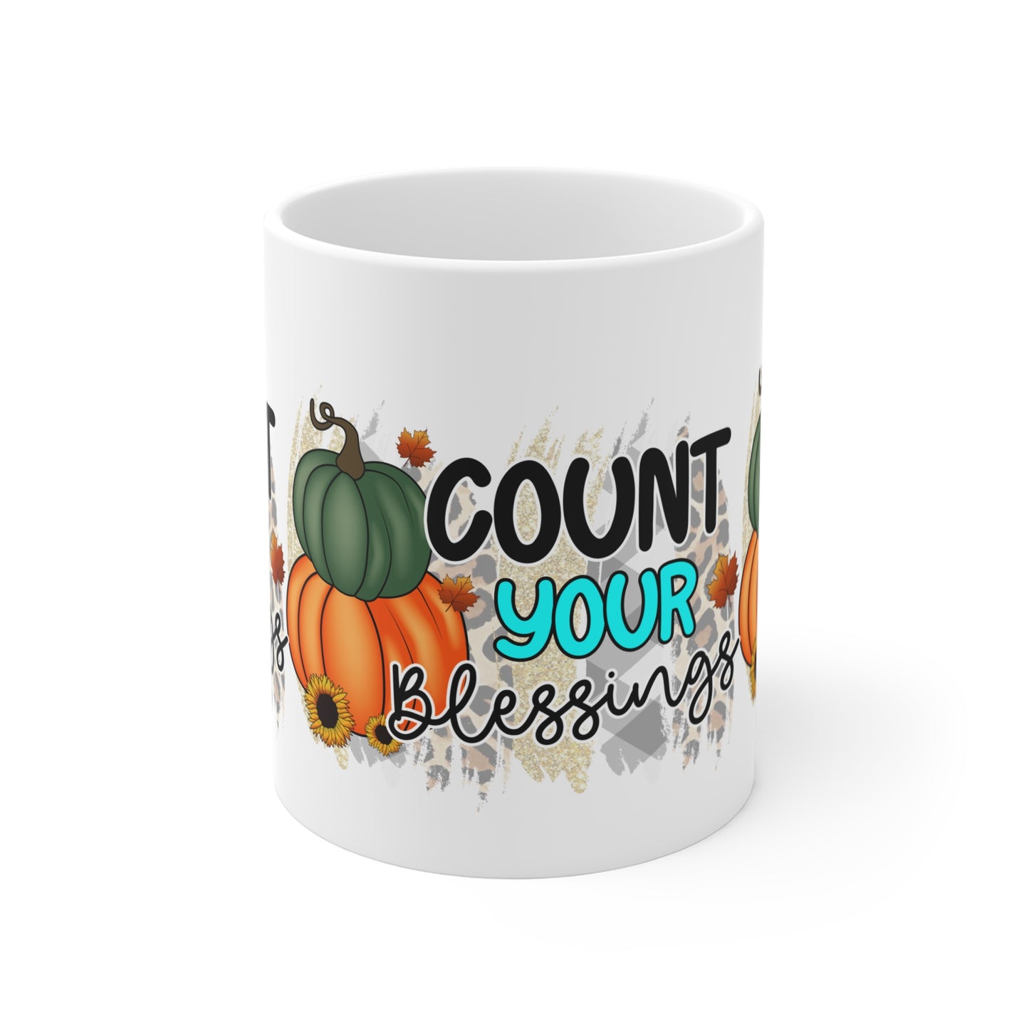 Festive Thanksgiving Ceramic Mug 11oz Wraparound Count Your Blessings