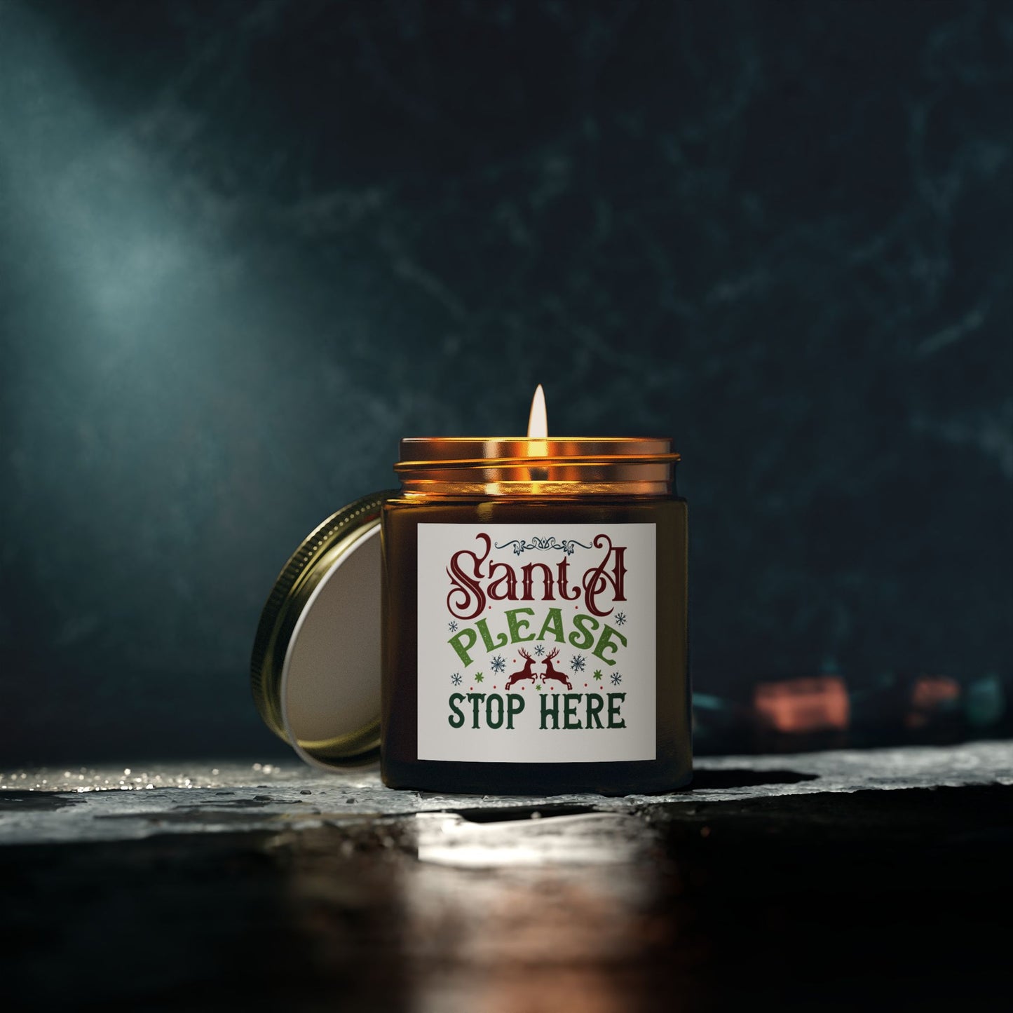 Christmas Themed Scented Coconut Apricot Candles (4oz, 9oz) Santa Please Stop Here