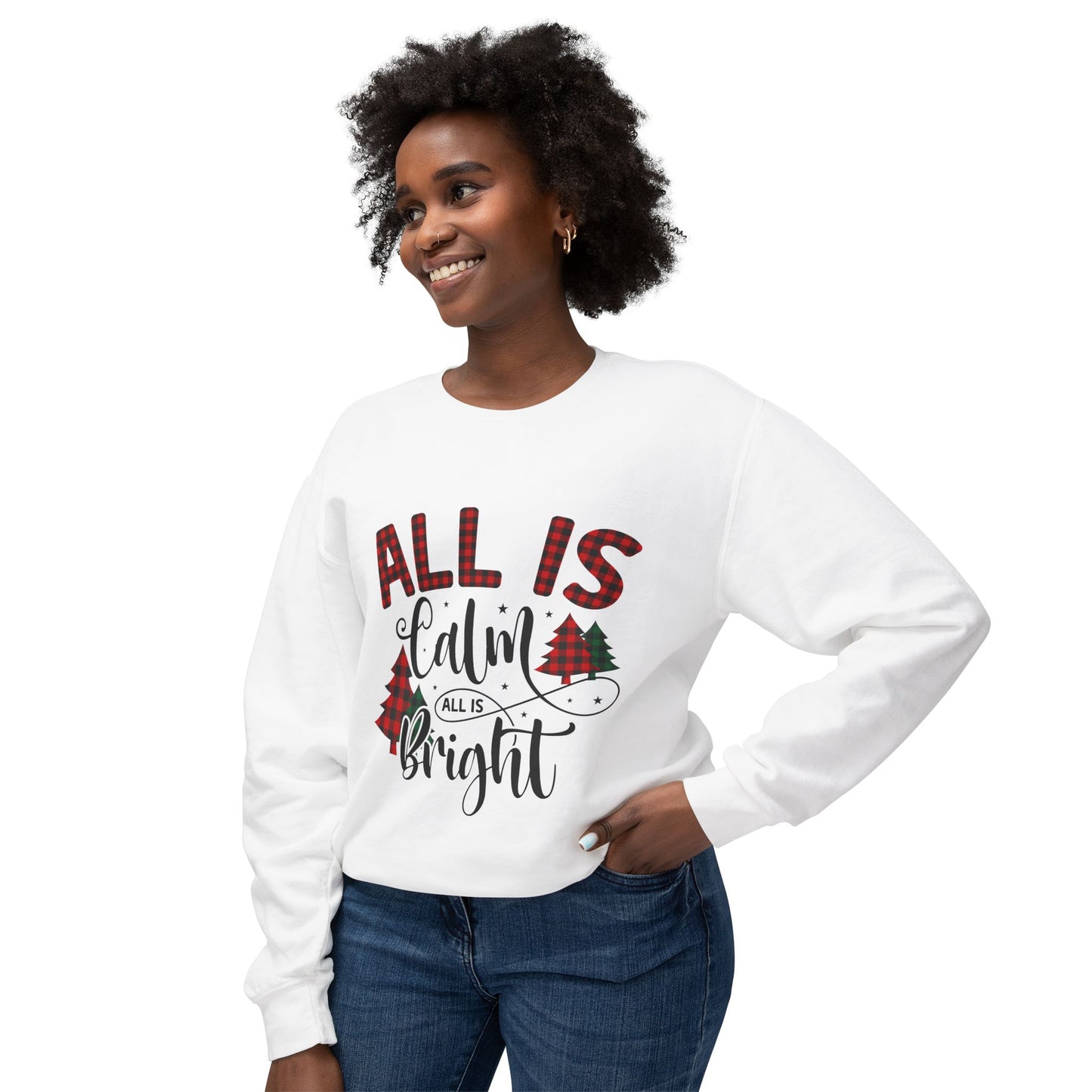 Women's Christmas Unisex Lightweight Crewneck Sweatshirt All is Clear Allis Bright