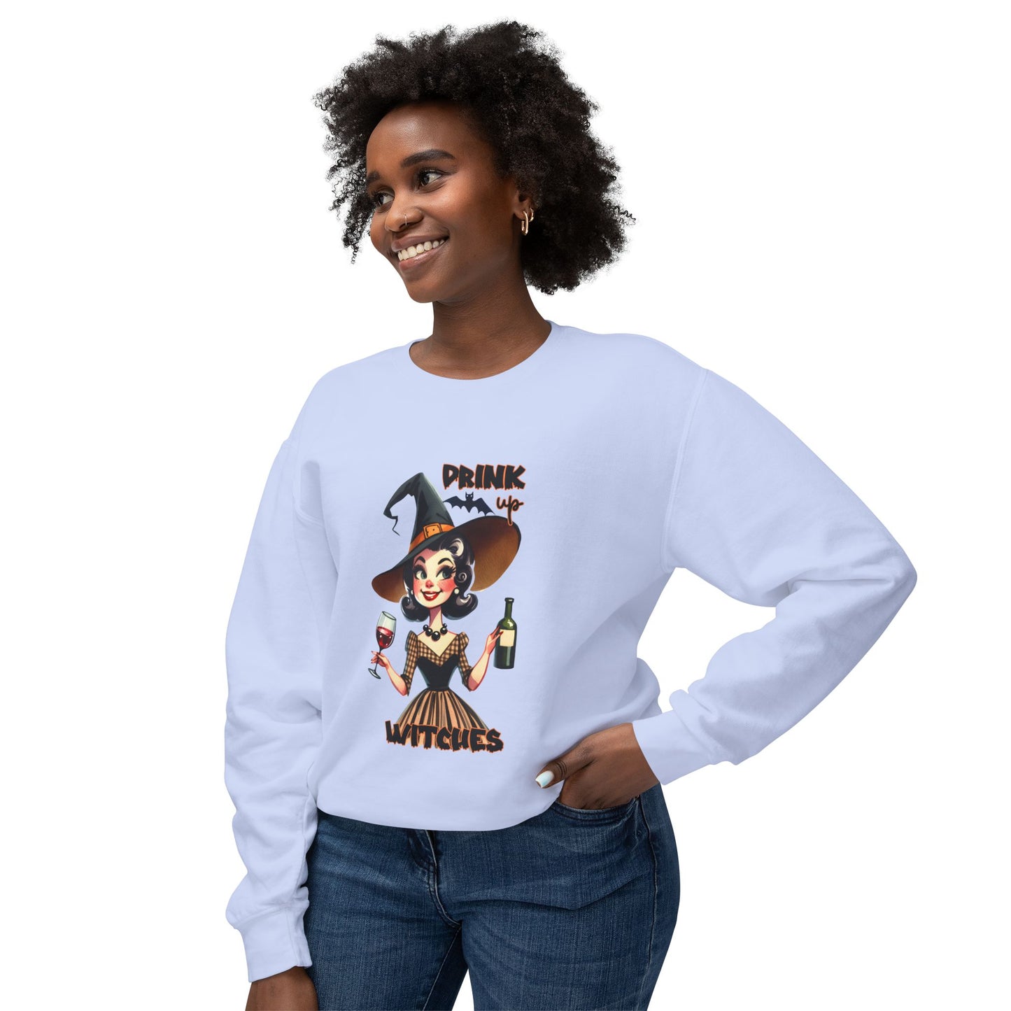 Halloween Themed  Crewneck Sweatshirt Witches and Wine Are Fine at The Halloween Time. Have a Witchy Halloween