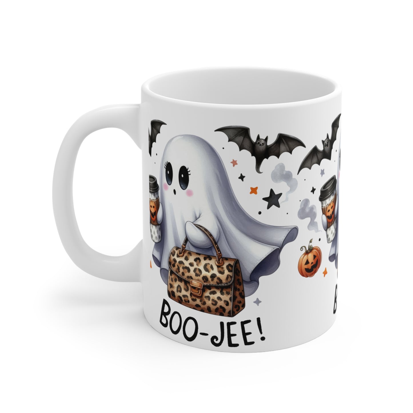 Festive Halloween Ceramic Mug 11oz Ghost Quotes Boo-Jee!