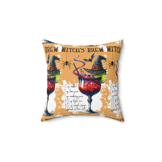 Halloween Themed Square Pillow All Over Print Design Theres 2oz of Vodka in Witches Brew