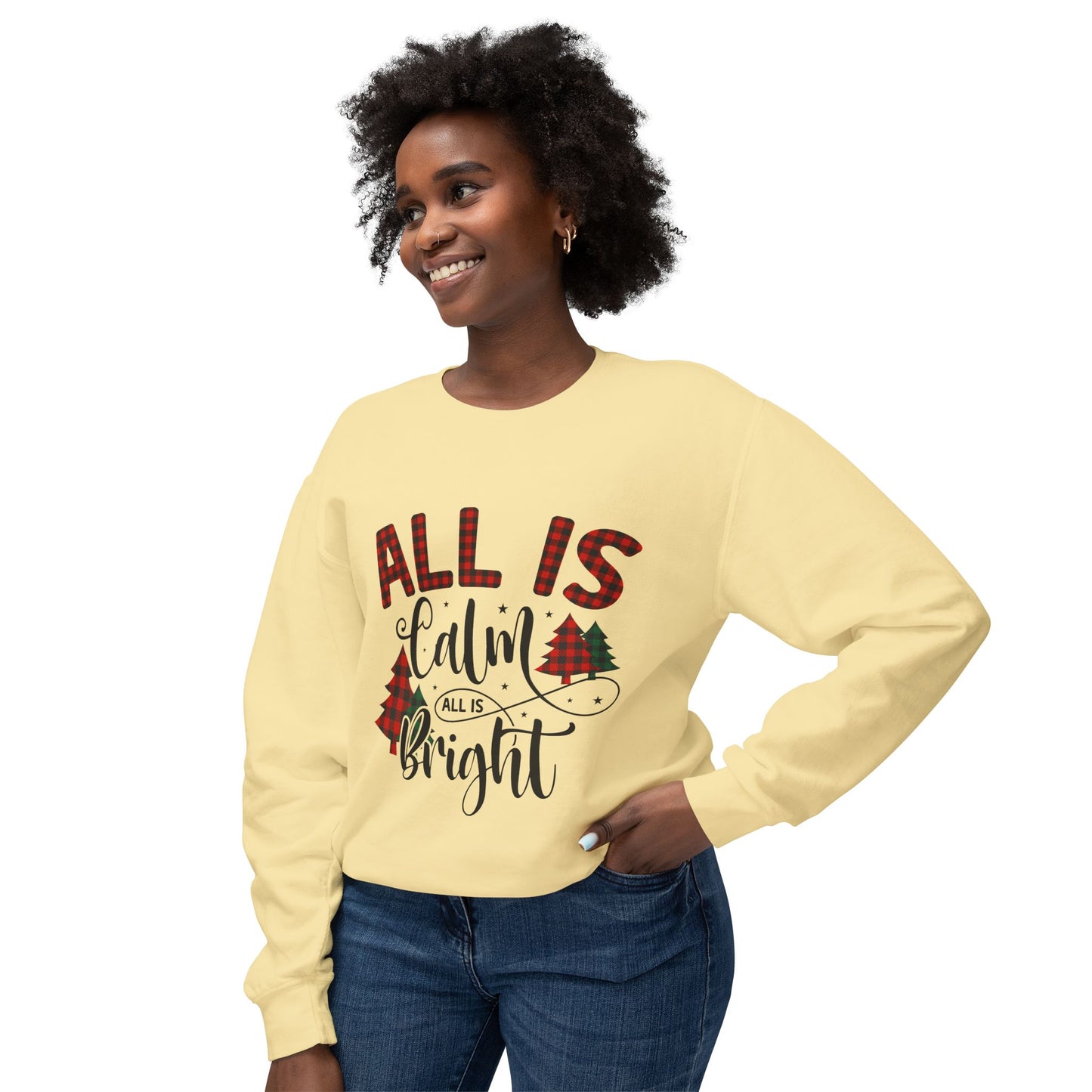 Women's Christmas Unisex Lightweight Crewneck Sweatshirt All is Clear Allis Bright