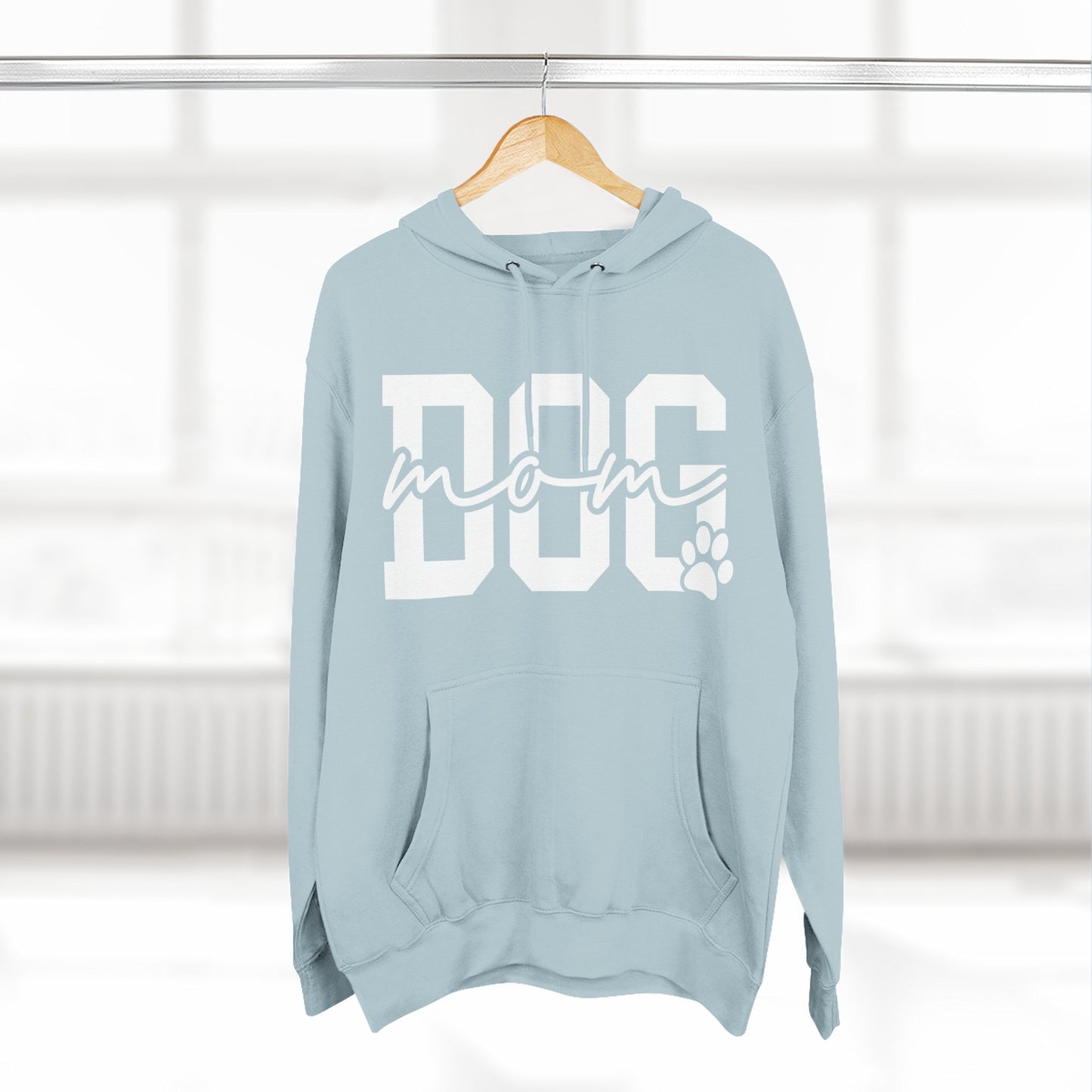 Dog Mom Hoodie — Cozy Fleece Pullover with 'Dog Mom' Script & Paw Graphic