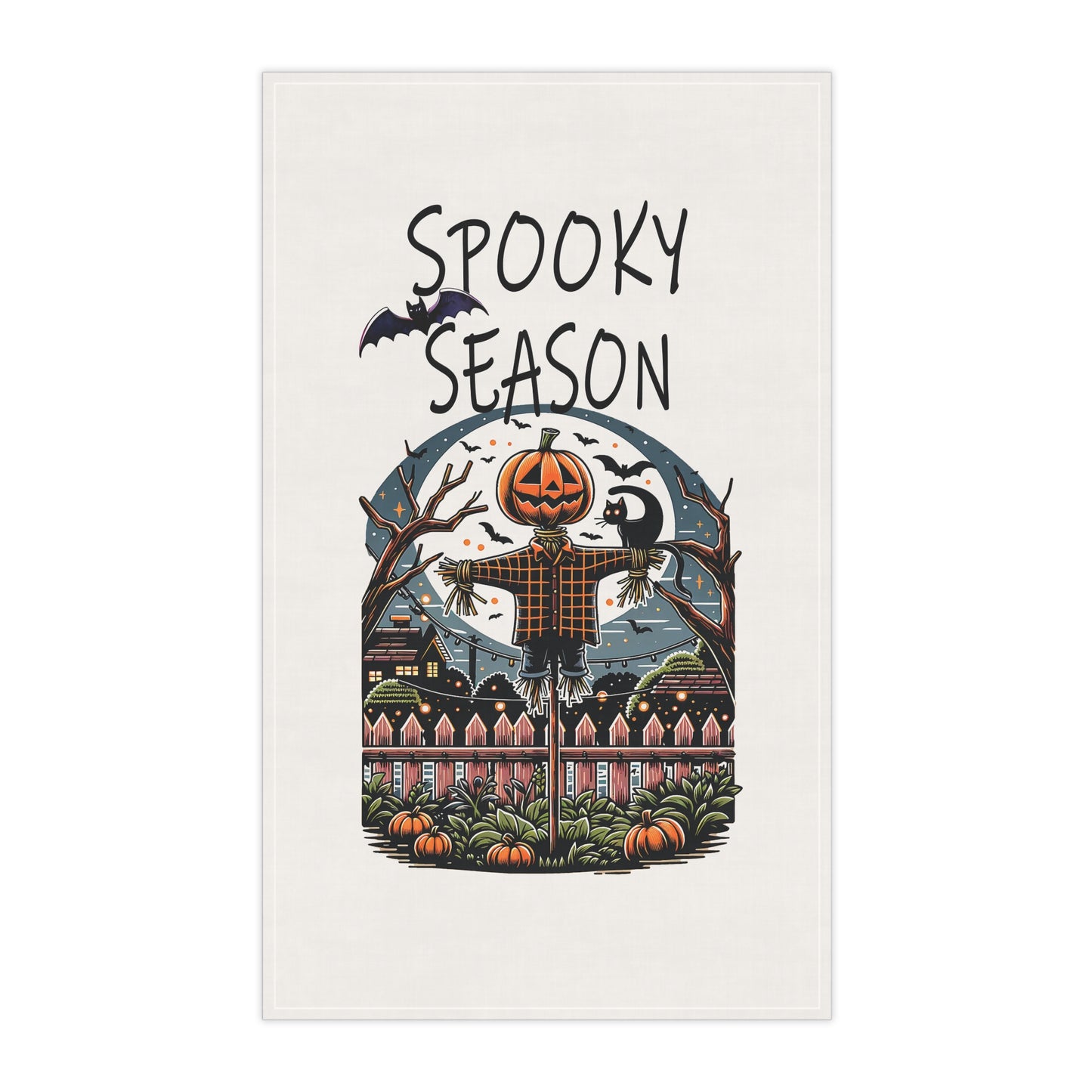 Festive Halloween Tea Towel (cotton, poly) Scarecrows Can Be Scary at Halloween